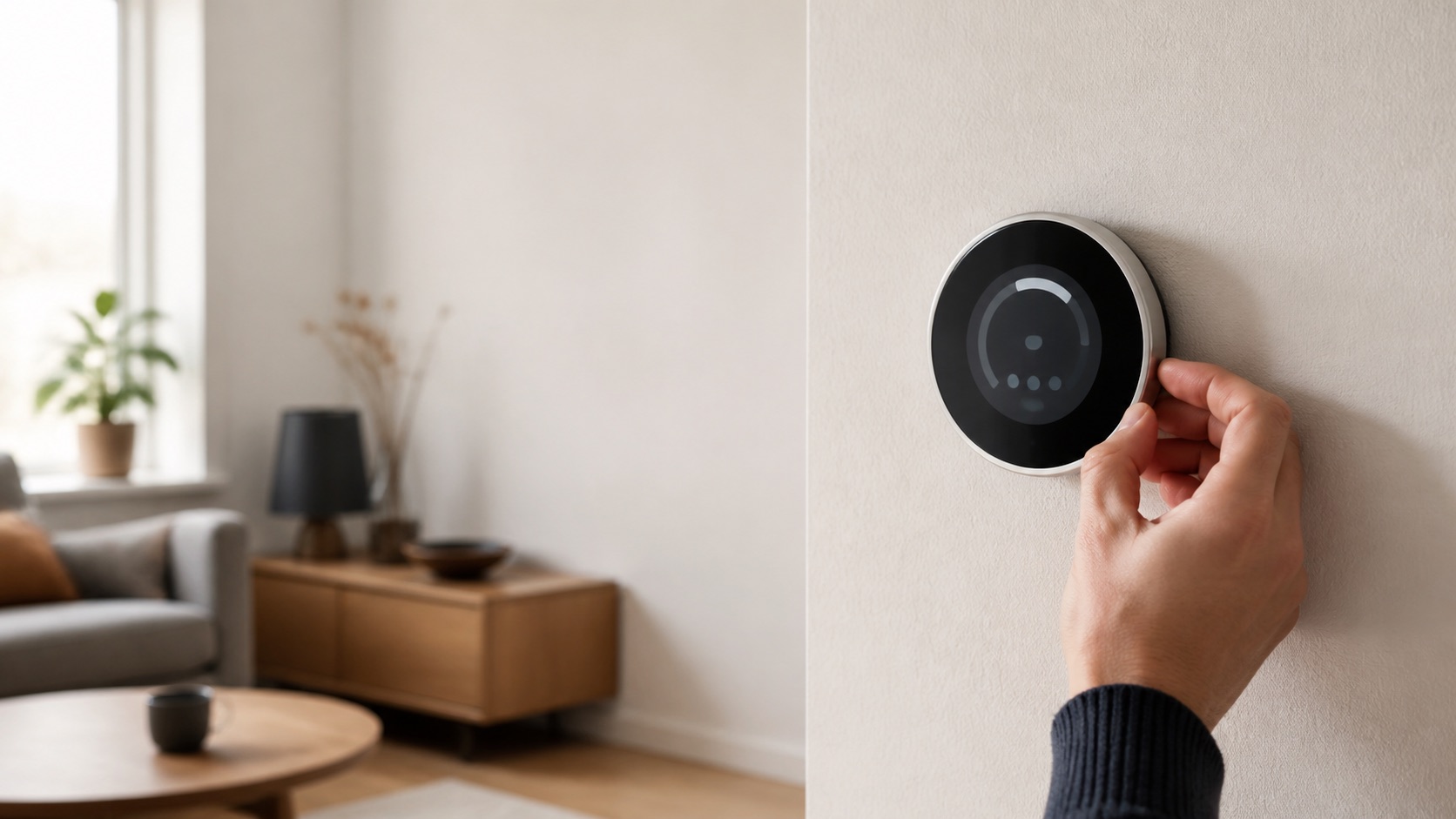 Slimme thermostaat aan de muur als context voor verwarming en energiebesparing