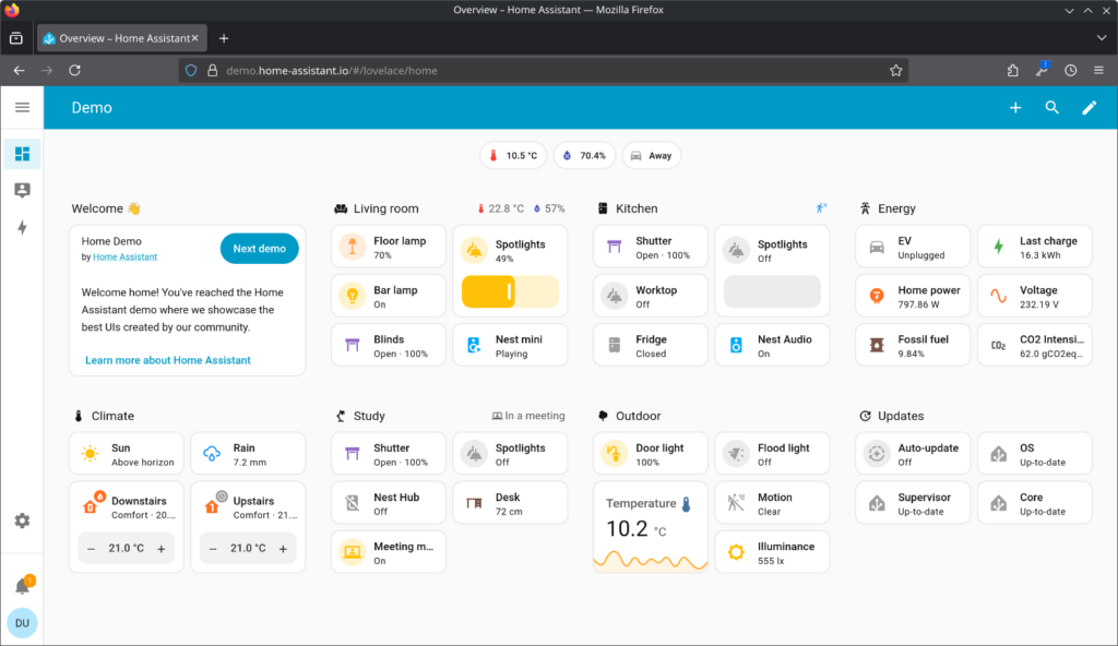 Home Assistant-dashboard met automatiseringen en statuskaarten